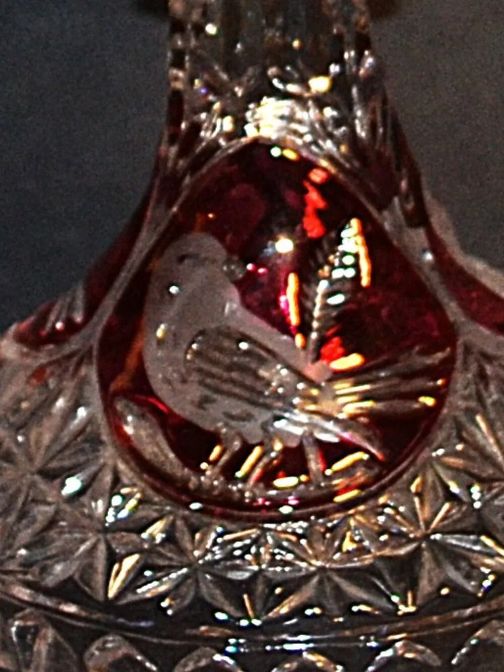 Hofbauer Byrdes Ruby Flash Crystal 3 Arm Candelabrum Cut‑to‑Clear Birds